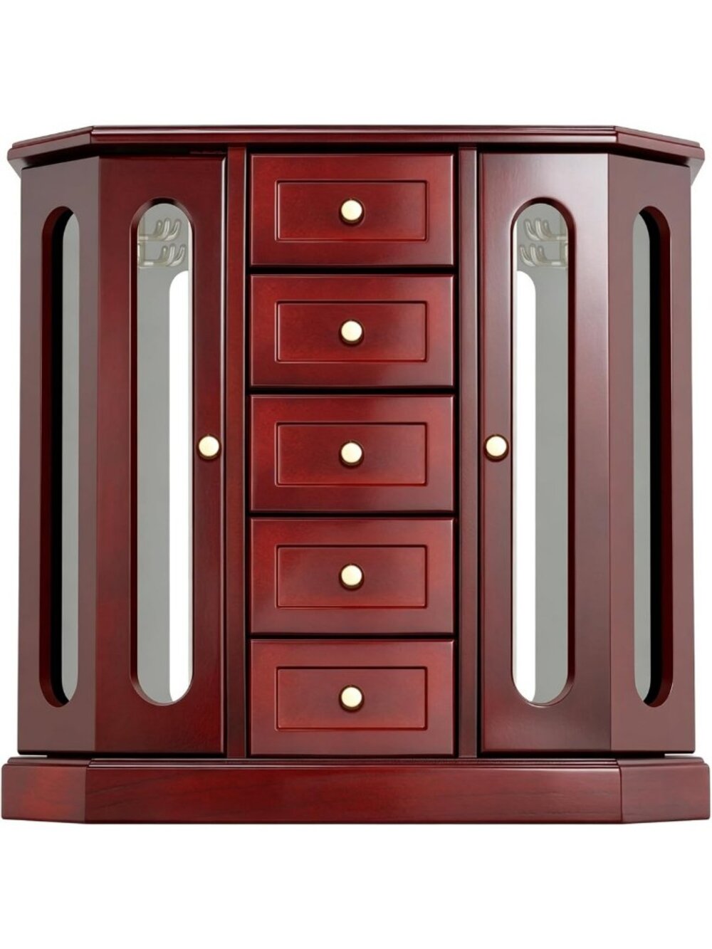 Vintage Jewelry Armoire with Mirror - Elegant Brown Storage Organizer for